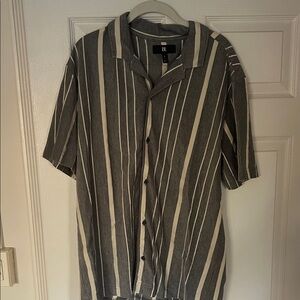 Banana Republic Gray and White Striped Button Down Shirt